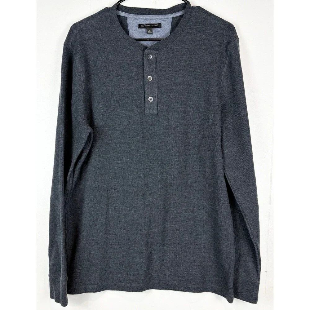 Banana Republic Men's Henley Shirt Long Sleeve Grey Sz Large
